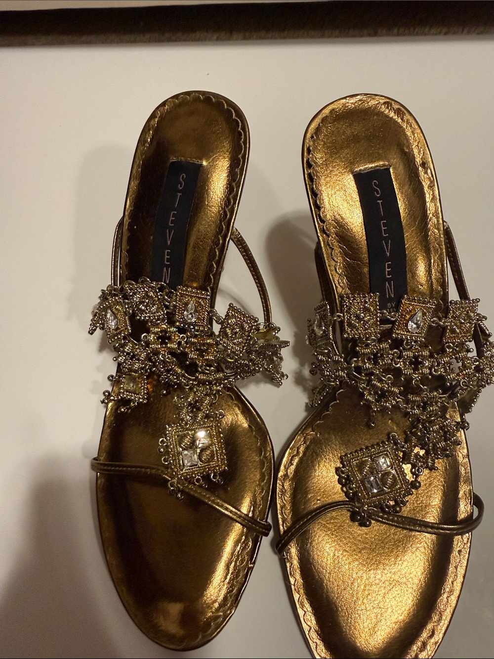 Steve Madden Metallic Gold Jeweled Slide Sandals